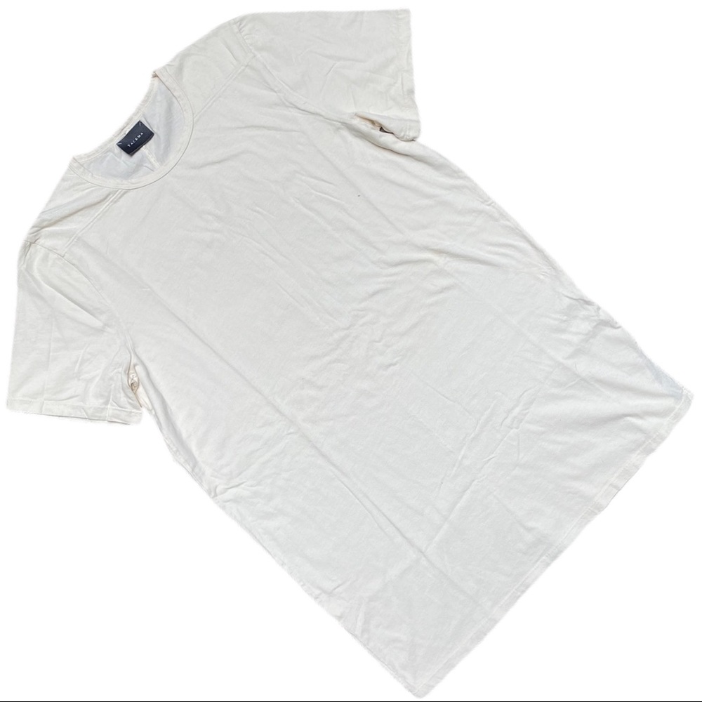 TACKMA Men’s Cream Short Sleeve Long Crew Neck Top